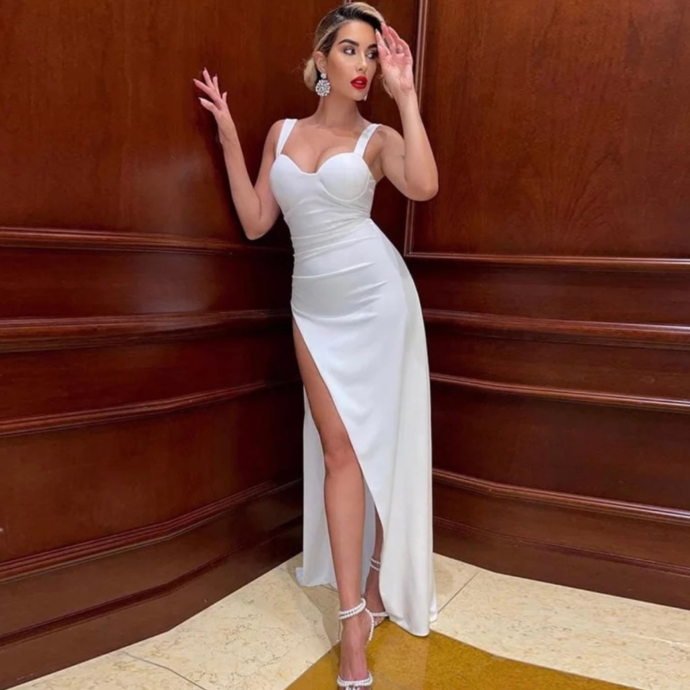 White dress, evening dress, cocktail dress, slit dress - Picture 4 of 4